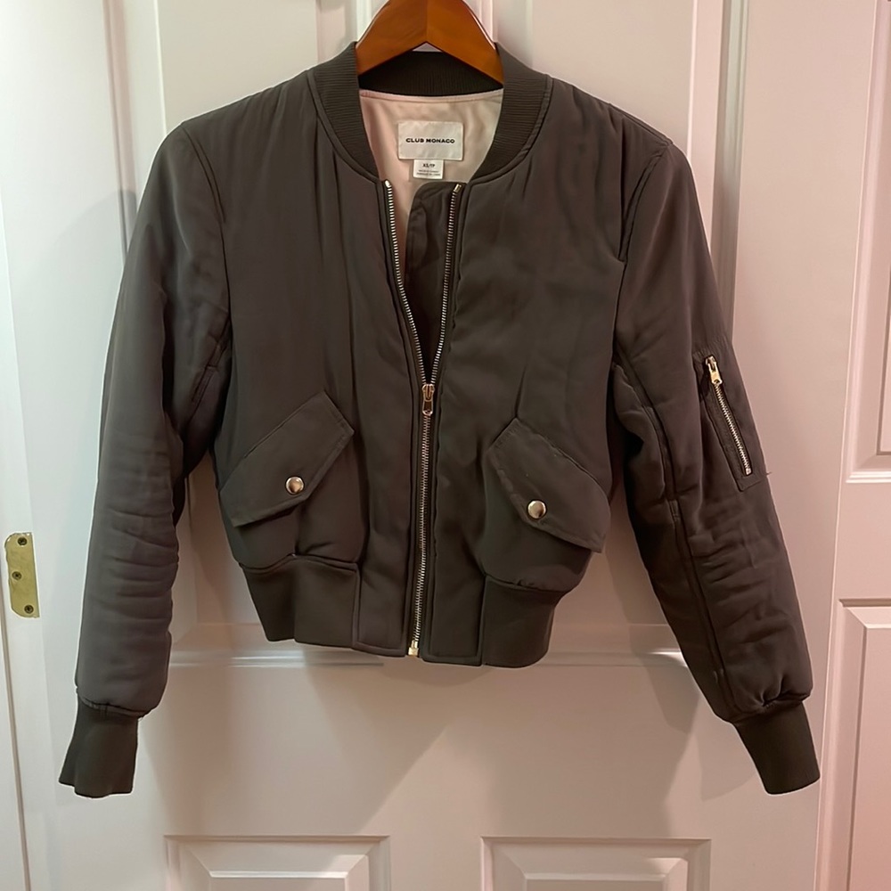 Club Monaco Cropped Bomber Jacket - Green - XS